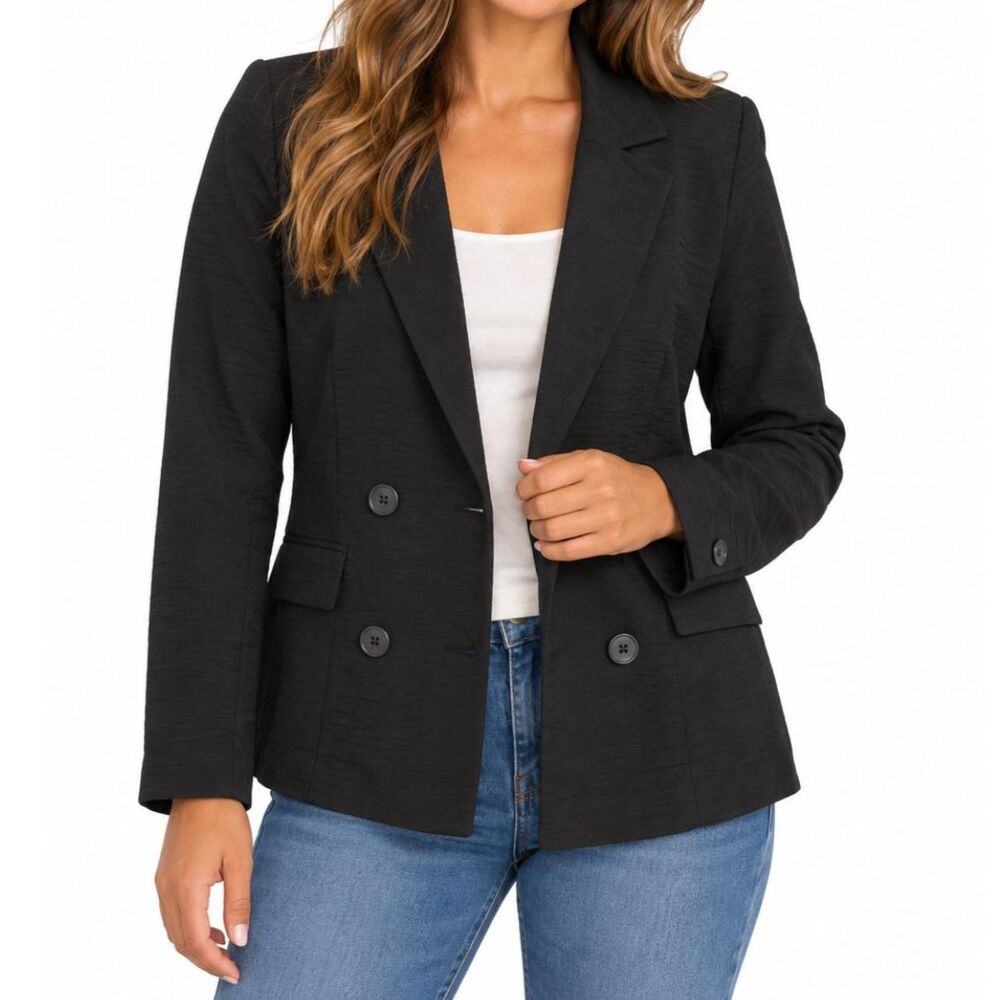 NWT Simply Vera Vera Wang Black Double-Breasted Blazer | Petite Medium
